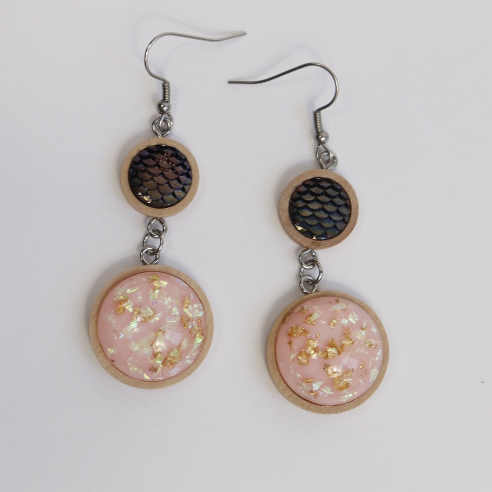 Handmade earrings with wood base